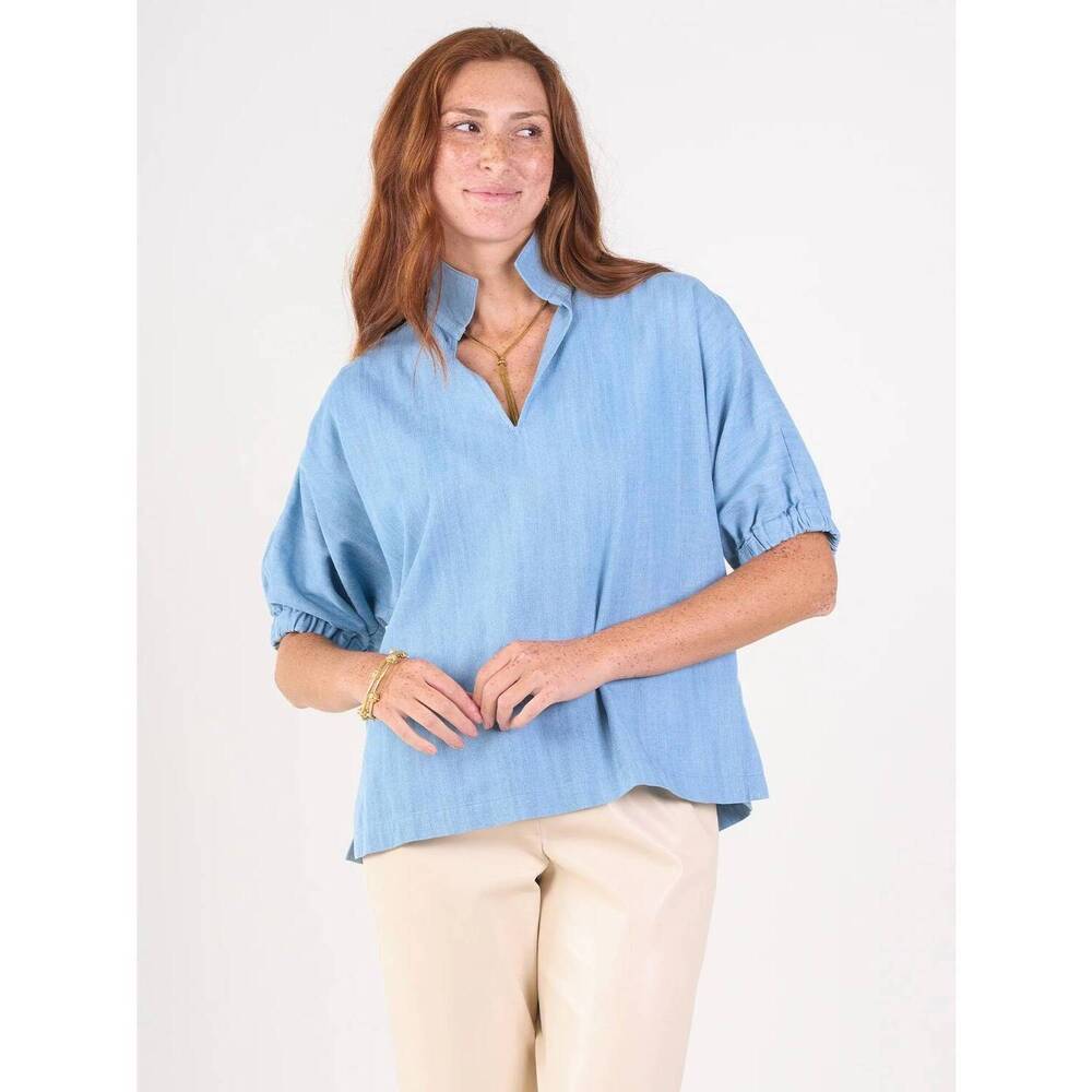 NEW EMILY MCCARTHY women's poppy top in denim chambray